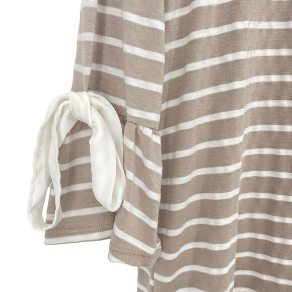 PROMESA Striped Bow Tie Bell Sleeve Top Gray White Size Medium - Picture 3 of 7